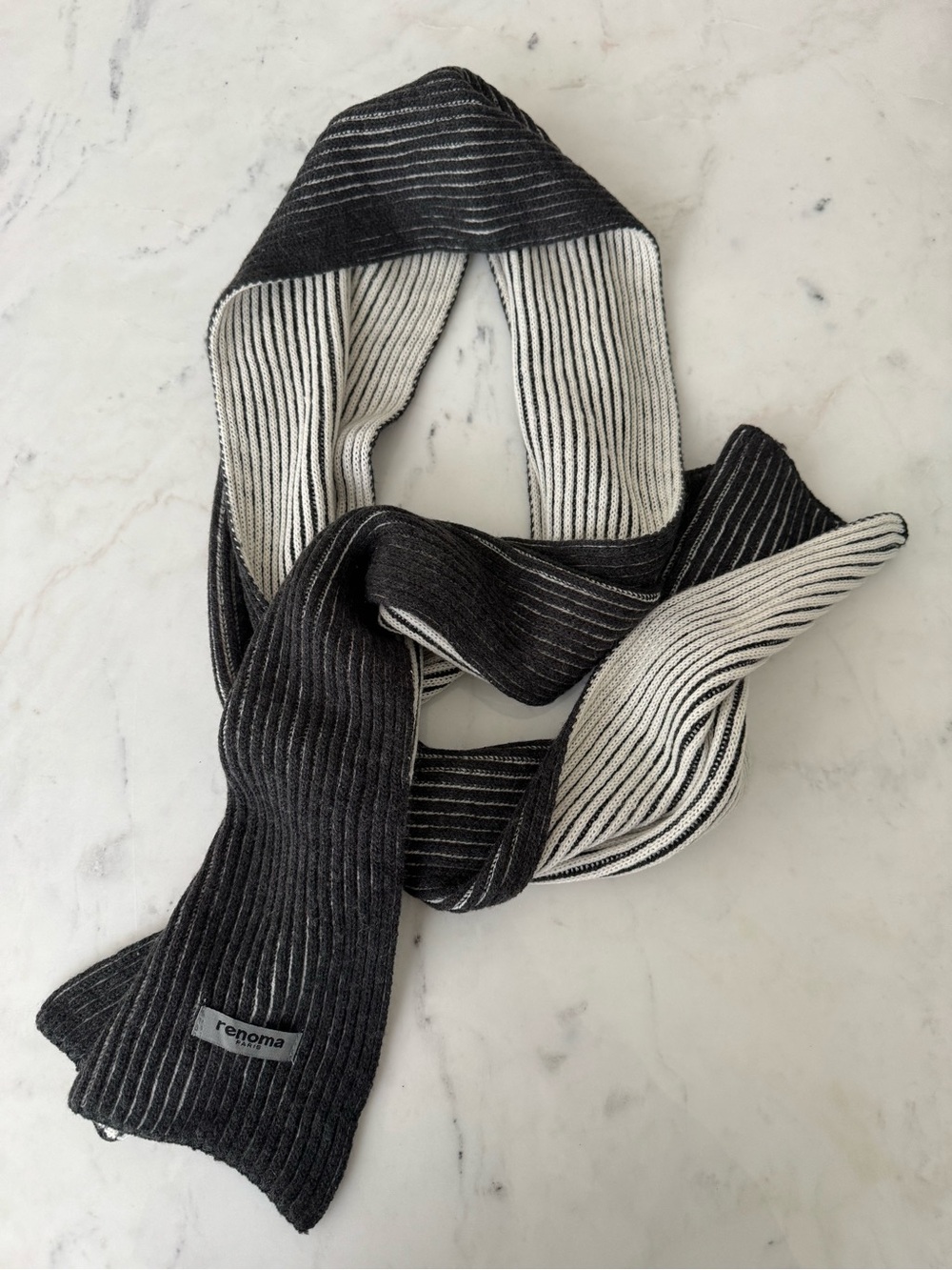 Renoma Paris Grey & Cream Scarf – Soft Long Neck Wrap